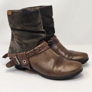 Pikolinos Women Brown Leather Suede Western Moto Ankle Boots Size 39 US 8.5 Zip